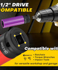 Five Piece One Half Inch Drive Impact Lug Nut Socket Set With Non Marring Thin Wall Design, CRV Alloy in use with impact wrench.