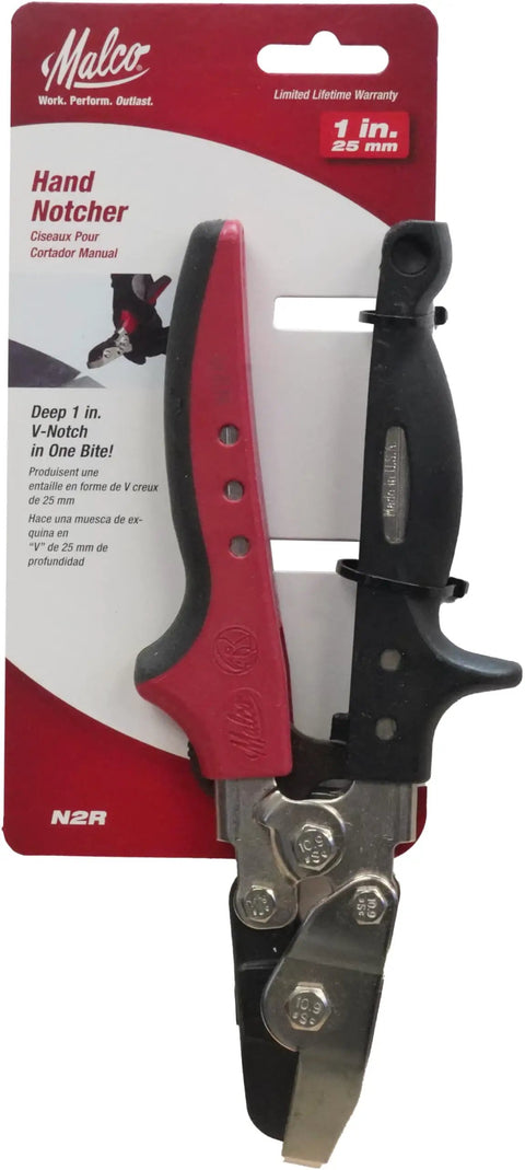 Heavy Duty Hand Notcher For Sheet Metal 1 Inch Deep V Notch 24 To 30 Gauge Ergonomic One Hand Operation Soft Touch Non Slip Handle Pro Grade Workhorse Tool Made In USA