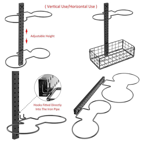 Wall Mounted Basketball Rack And Football Holder For Garage Sidekick, adjustable height hooks and metal basket design.