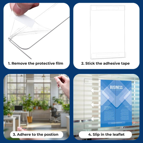 Step-by-step guide of 12 Pack 8.5x11 Acrylic Sign Holders Wall Mounts With Adhesive Tape No Drilling Easy Swap For Office Home Store Restaurant.