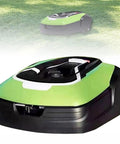 Green black Smart Robot Lawn Mower With Auto Charging And App Control displayed on grassy lawn