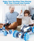 Fosgoit Gesture Sensing RC Stunt Car, blue/white, 4WD with 2.4GHz remote; two cars shown