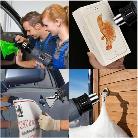 Heavy Duty 1800W Heat Gun With Variable Temperature From 122F To 1202F, Two Settings, Overheat Protection, And Four Nozzle Attachments in use