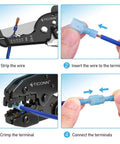 Heavy Duty Nylon Spade Connector Kit Featuring Thick Tinned Brass Insulated Crimp Wire Connectors For Seamless Automotive Wiring Jobs wire stripping and crimping process.