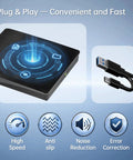 External Blu Ray Drive With Read And Burn Support 3D Blu Ray Burner For PC USB 3.0 High Speed Optical Drive For CDs DVDs And Blu Rays Plug And Play Portable Writer For Windows And Mac, USB-C cable