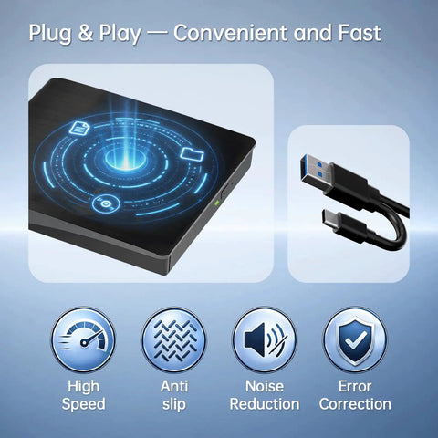 External Blu Ray Drive With Read And Burn Support 3D Blu Ray Burner For PC USB 3.0 High Speed Optical Drive For CDs DVDs And Blu Rays Plug And Play Portable Writer For Windows And Mac, USB-C cable
