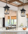 Outdoor Porch Pendant Light With Seeded Glass Shade In Matte Black Farmhouse Exterior Hanging Lantern For Gazebo Built Tough Weatherproof ETL Listed Rust Resistant Adjustable Chain Large HX1H BK installed in kitchen