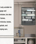 Massive Capacity Travel Hanging Packing Cubes Organizer With Hooks Go To Foldable Luggage Shelves hanging in a closet