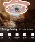 Pink Cartoon Cute Flush Mount Ceiling Fan With Dimmable Lights For Kids Room, Low Profile Design, Illuminating a Sleeping Child