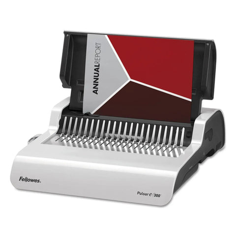 Heavy Duty Plug And Play Electric Comb Binding Machine Crushes Up To Three Hundred Pages With 1.5 Inch Coils Includes Auto Punch Action Precision Alignment Guide And Custom Storage Tray For Fast Lane Output with annual report document.