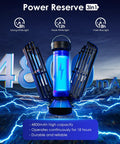 3-in-1 power reserve with 4800mAh capacity, showing strong, weak, and violet light modes; durable and reliable design.