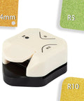 3 In 1 Corner Rounder Punch Set with 4mm circle cutter, 5mm and 10mm radii, shown with gold and green paper samples.