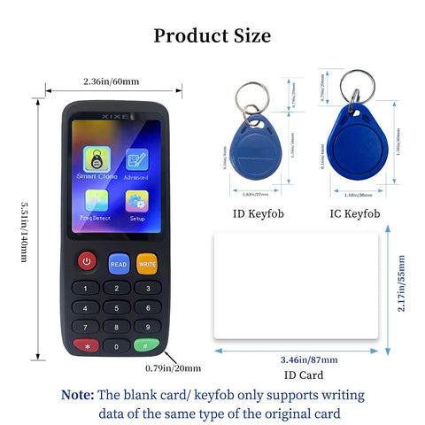All In One Multi Frequency RFID Copier And Reader For Access Control Systems With 3.54in Unit and Keyfobs, Includes 13.56MHz IC Key Tags