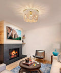 Boho Wood Beaded Chandelier Light Fixture In Gold And Oak Finish Semi Flush Mount Ceiling Light For Nursery