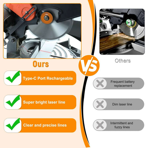 Rechargeable miter saw laser guide, black with Type-C port, high-brightness laser line for precise cuts