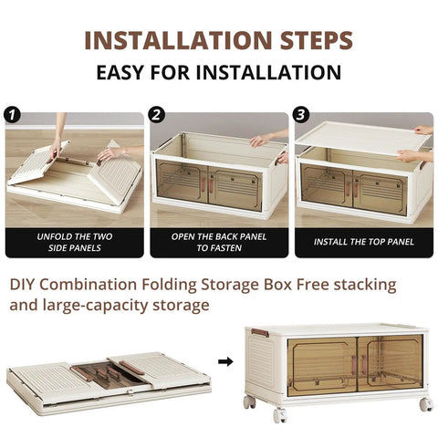 Installation steps for Extra Large Lockable Stackable Storage Bins With Lids On Wheels, 5-Tier Collapsible Plastic Organizer