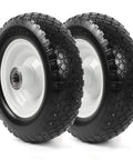 12 Inch Flat Free Solid Tire And Wheel Set For Trailer Dollies And Utility Carts With Centered Hub Size Three And Three Quarters Inch And One Inch Bore Fits 25mm Axle Shaft Replacement Heavy Duty, side view of polyurethane tires