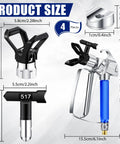 Heavy Duty 2 Pack 3600 PSI Airless Paint Spray Gun With 517 Tip And Swivel Joint High Pressure Sprayer, product size details and components.