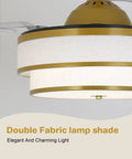 Velsgate 48 Inch Retractable Ceiling Fans with Lights and Remote double fabric lamp shade in white and gold design.