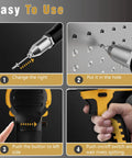 Workhorse Cordless Rivet Gun With Brushless Motor And One Button Auto Riveting For 20V Batteries Including Aluminum Rivets Quick Swap Nose and Bright LED Work Light Tool Only steps showing how to use the rivet gun.