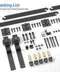 48 Inch Bi Folding Sliding Barn Door Hardware Kit For Two Doors With Black Track And J Shape Rollers Silent Smooth Operation Heavy Duty Steel Hangers Rust Resistant Rail System No Door Included components.