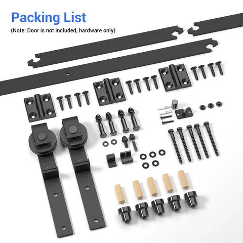 48 Inch Bi Folding Sliding Barn Door Hardware Kit For Two Doors With Black Track And J Shape Rollers Silent Smooth Operation Heavy Duty Steel Hangers Rust Resistant Rail System No Door Included components.