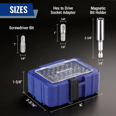 Ultimate 32-Piece Security Bit Set With Tamper Proof Torx Driver Tools, Heavy Duty Hex U-Type Tri-Wing Clutch Bits Made From Heat Treated Cr-V Steel With Magnetic Holder Case, blue case shown