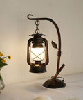 Rustic Lantern Table Lamp With Glass Shade For Living Room And Bedroom Cozy Nightstand Lighting For End Tables Farmhouse Style Bedside Lamp
