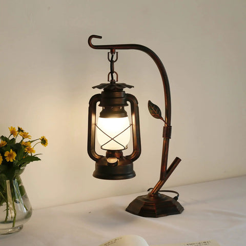 Rustic Lantern Table Lamp With Glass Shade For Living Room And Bedroom Cozy Nightstand Lighting For End Tables Farmhouse Style Bedside Lamp