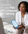 At-Home UTI Test Strips For Quick, Everyday Checks Of Urinary Health, 6 Count, Easy Dip Test Kit For Early Detection And Ongoing Monitoring And Real-Time Feedback, doctor holding box