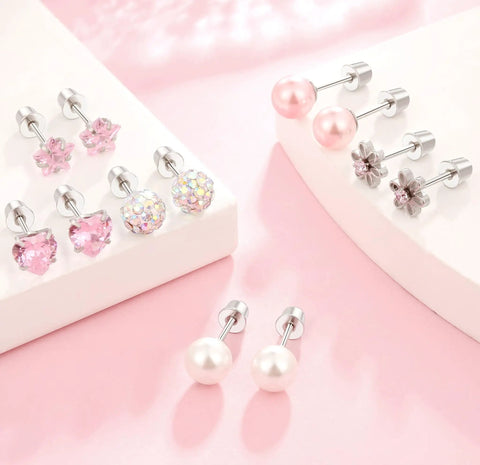 Hypoallergenic Surgical Steel Screw Back Earrings For Women Small Flat Back Studs That Stay Put All Day Durable Comfortable Minimalist Jewelry With Secure Screw Back Design And Skin Friendly Material For Sensitive Ears, pink stud set