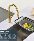 Tohlar Gold Kitchen Faucet with Pull Down Sprayer, SUS304 stainless steel, elegant and modern design in kitchen sink.