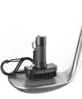 Mini Golf Club Brush Portable Cleaner With Quick Release Magnet And S Carabiner Clip on golf club head for cleaning shot grooves.
