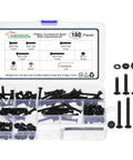Solid Gear M4-0.7 Flat Head Machine Bolt Nut Assortment Kit With 180 Pieces Carbon Steel Heavy Duty Fasteners With Locknuts Washers Hex Key Wrench Great For Home Diy Furniture Assembly Black Hardware Set Fix It Yourself No Stress, open case