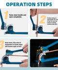 Operation steps for Real Deal Manual Tube Bender For Copper And Steel Pipes showing bending process and handle adjustments.