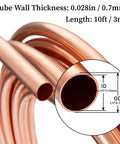 Copper Tubing One Quarter Inch OD By 0.195 Inch ID Ten Foot Soft Coil For Refrigerator HVAC Systems with wall thickness diagram