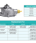 Brake booster vacuum pump, side view; silver metal housing with yellow plastic connector