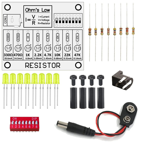 Hands On Soldering Practice Kit For Beginners DIY Electronics Training Board components including resistors, LEDs, connectors