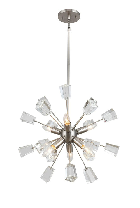 Stardust Crystal Mini Pendant Light With 18.25 Inch Diameter And Trapezoidal Crystals On Stems Includes 4 Inch 6 Inch And 12 Inch Stem Sets
