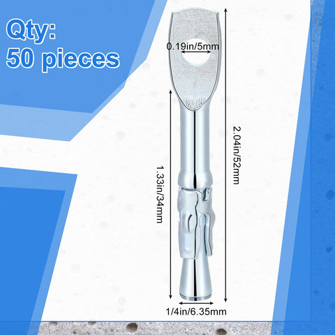 50 Pcs Eye Bolt Wedge Concrete Anchors 1/4 By 2 Inch Expansion Ceiling Anchors Galvanized Carbon Steel Wedge with measurements