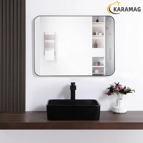 Matte Black Rectangle Vessel Sink 19 By 15 Inch Above Counter Bathroom Sink Porcelain Ceramic Small Bowl For Bathrooms