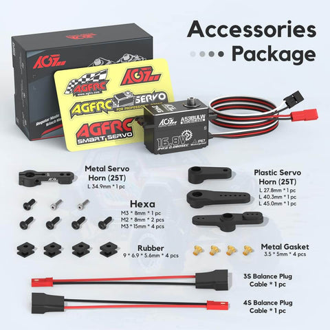 Beefy 34Kgcm High Torque RC Steering Servo Waterproof Low Profile for 1 to 10 Scale RC Cars shown with accessories and packaging.