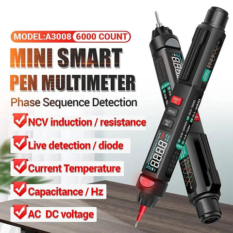 Two In One Pro Grade Digital Multimeter And Voltage Tester Pen For Electricians, 6000 Counts Intelligent Meter NCV Display