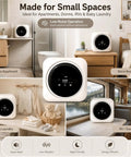 Hassle Free Compact Countertop Washer And Dryer Combo With Smart One Touch Settings and Soft Spin Cycles shown in small spaces.