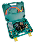 All In One Three Way AC Manifold Gauge Set With R1234yf R134a R404a Compatibility Quick Couplers R134a To R1234yf Adapters Three Can Taps Hoses Fahrenheit Display Pro Grade Auto And Home AC Service Kit in case