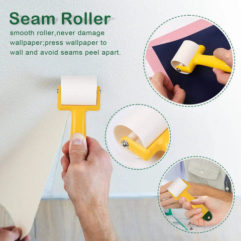Person using seam roller from Wallpaper Smoothing Tools Kit With Squeegee Smoother Seam Roller And Brush Pro Grade for application