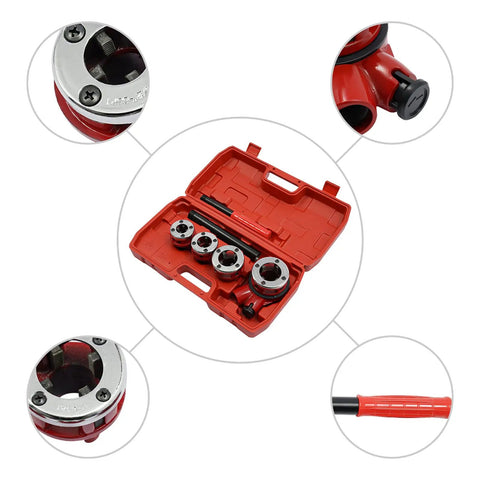 Top Notch Manual Pipe Threader Kit With 4 Die Heads For 1/2 To 1-1/4 Inch Steel Pipes Featuring Durable Construction And Slip Retardant Handle For Heavy Duty DIY And Pro Plumber Jobs