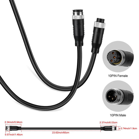 10 Pin Ebike Motor Extension Cable Waterproof Hub Motor Wire For Front And Rear Drive With Male To Female And Bare Wire Options 24 Inch IP67 Rating Heavy Duty For Fat Tire Ebikes