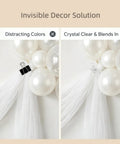 Ultimate Balloon Arch Kit With 6 Heavy Duty Clear Clamps And 100 Premium Long透明 Balloons For Epic Birthday Weddings And Party Decorations. Clear clamp holding white balloon arch on sheer drape