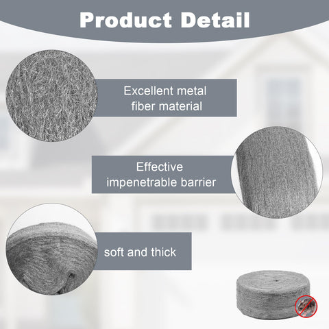 Product details of Steel Wool Mice Blocker Kit With 20 Ft Stainless Steel Wool Fill Roll, showcasing material and texture